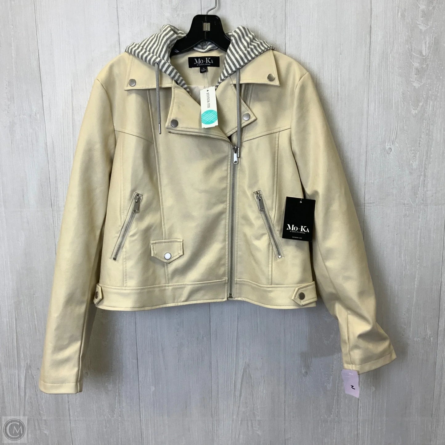 Jacket Leather By Clothes Mentor In Cream, Size: L