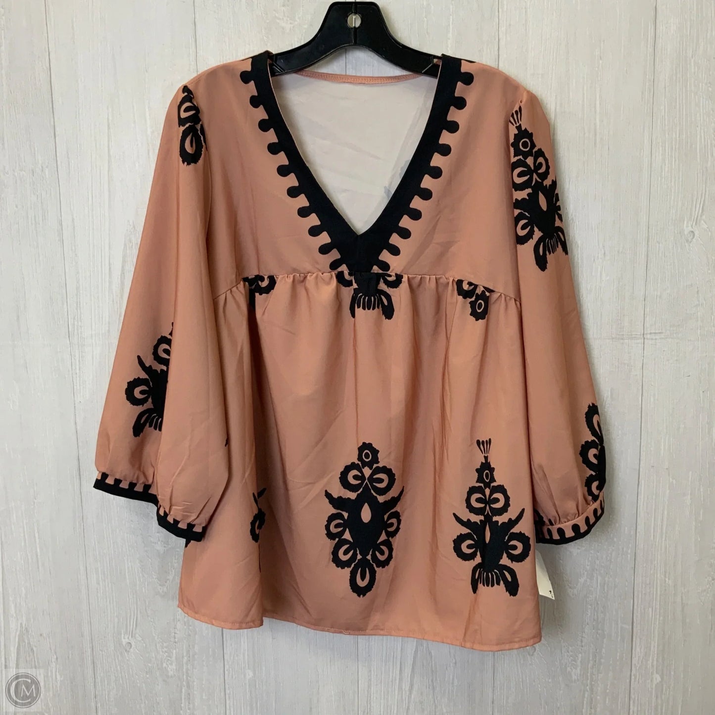 Top 3/4 Sleeve Basic By Shein In Black & Pink, Size: 2x