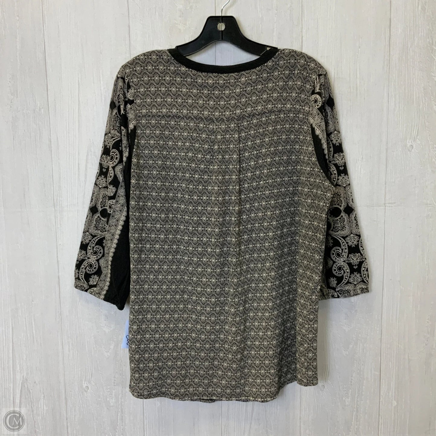 Blouse 3/4 Sleeve By Lucky Brand In Black & Cream, Size: 1x