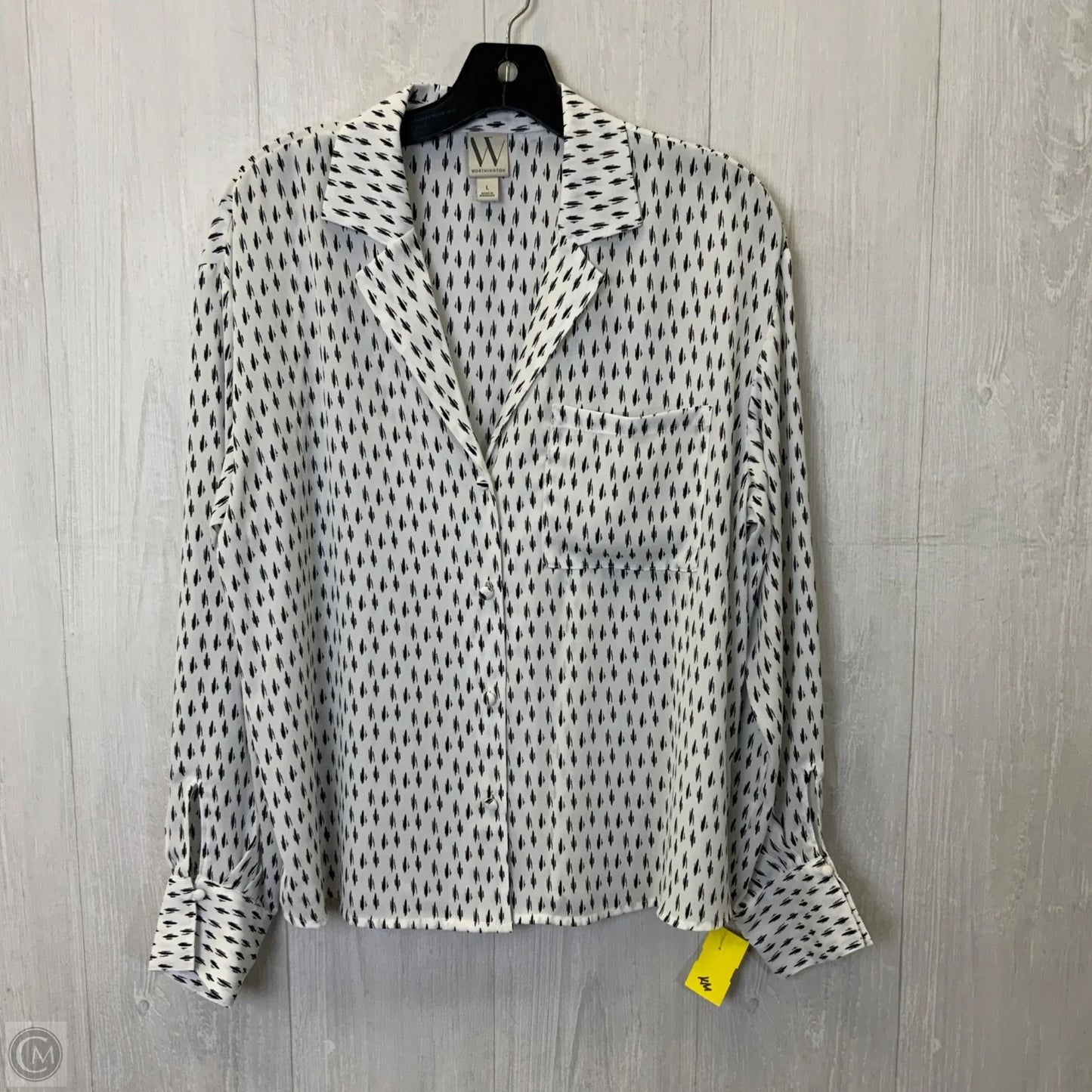 Top Long Sleeve By Worthington In Black & White, Size: L