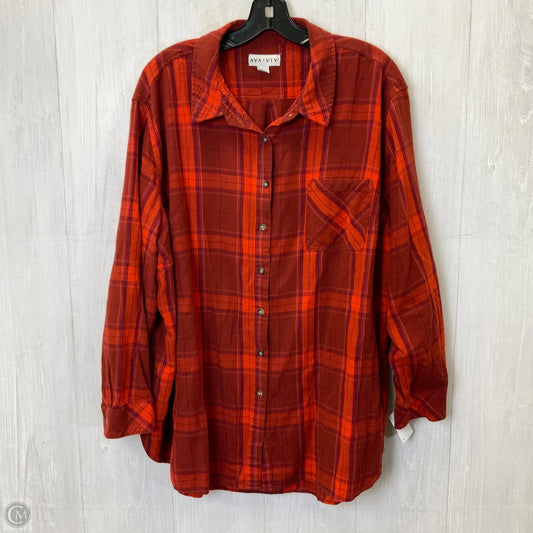 Blouse Long Sleeve By Ava & Viv In Plaid Pattern, Size: 4x