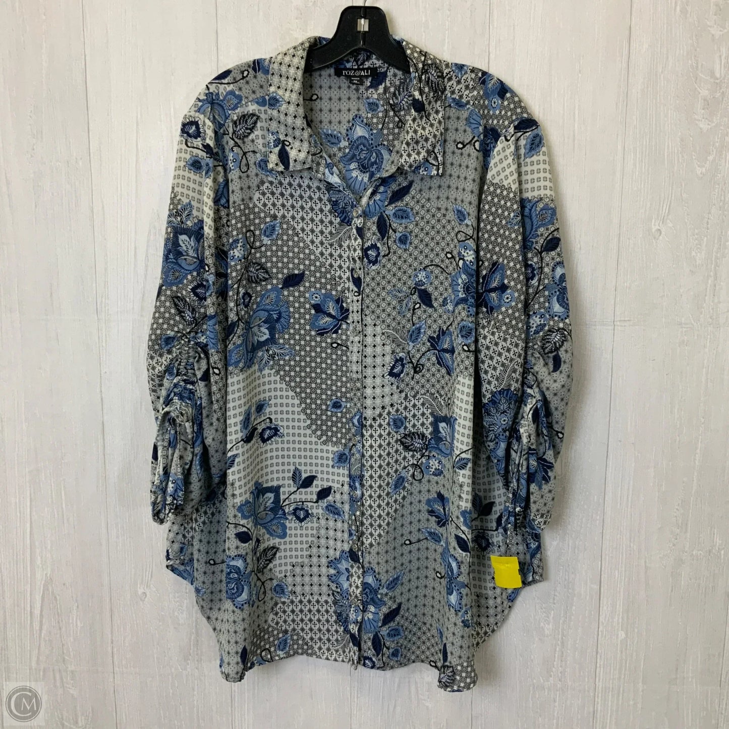 Blouse Long Sleeve By Roz And Ali In Blue & Grey, Size: 3x