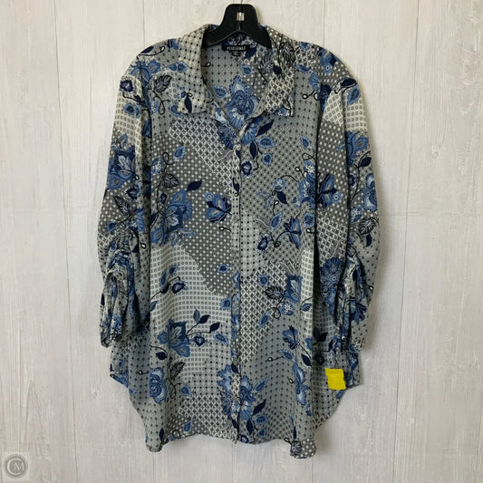 Blouse Long Sleeve By Roz And Ali In Blue & Grey, Size: 3x