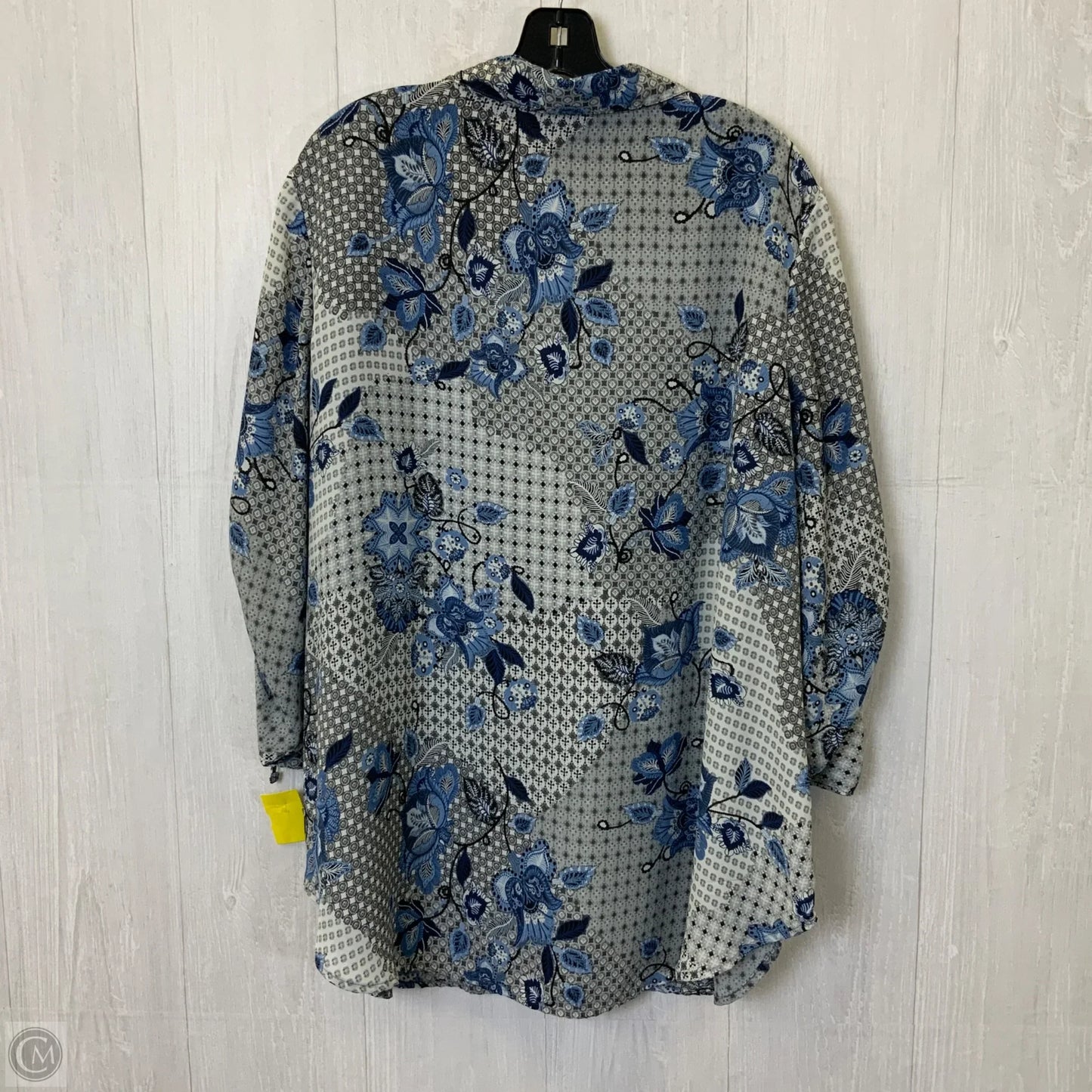 Blouse Long Sleeve By Roz And Ali In Blue & Grey, Size: 3x