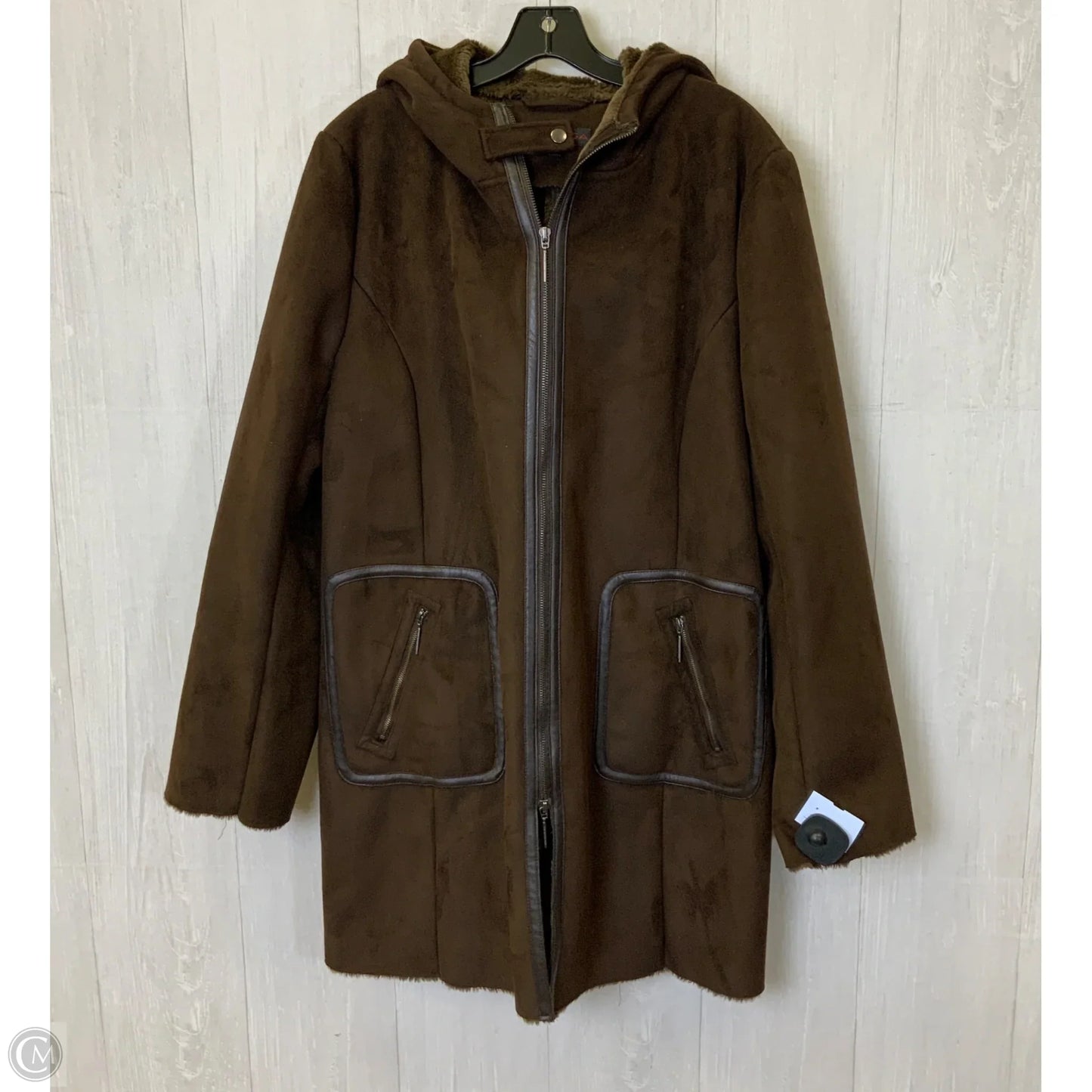 Coat Faux Fur & Sherpa By Via Spiga In Brown, Size: L