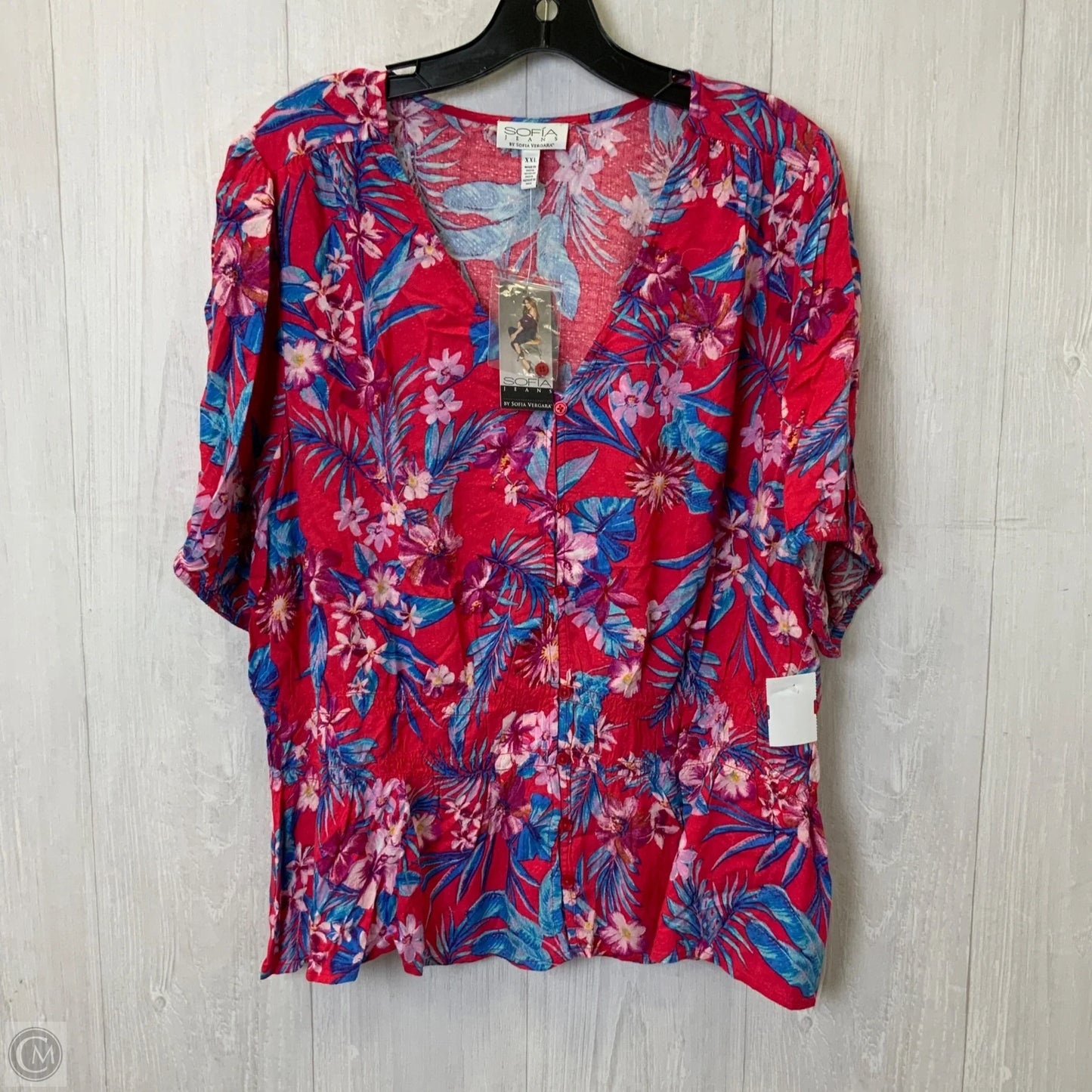 Blouse Short Sleeve By Sofia By Sofia Vergara In Red, Size: Xxl