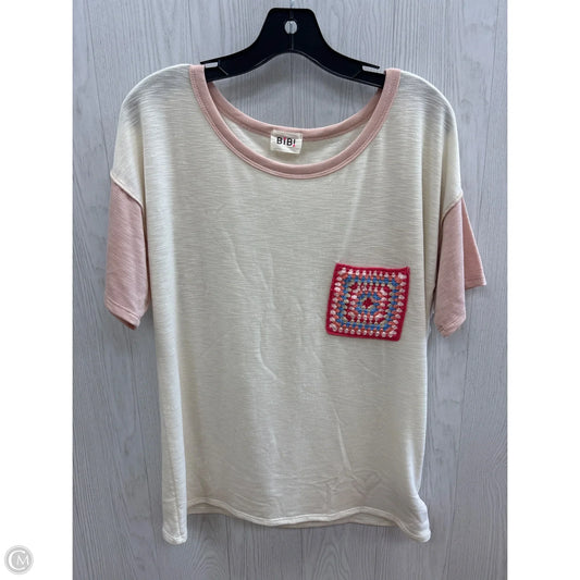 Top Short Sleeve By Bibi In Cream & Pink, Size: Xl