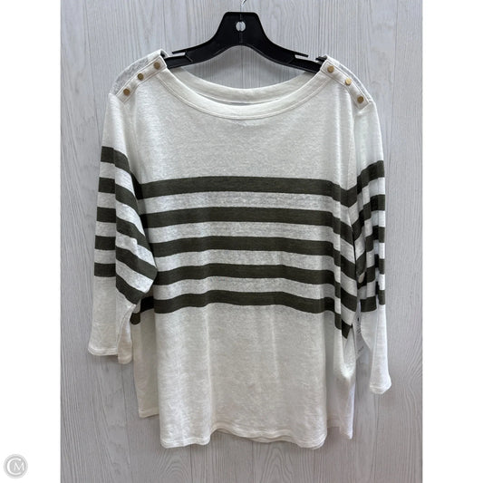 Top 3/4 Sleeve By Chicos In Green & White, Size: Xl