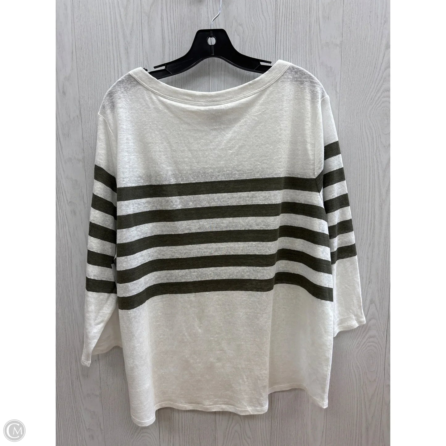 Top 3/4 Sleeve By Chicos In Green & White, Size: Xl