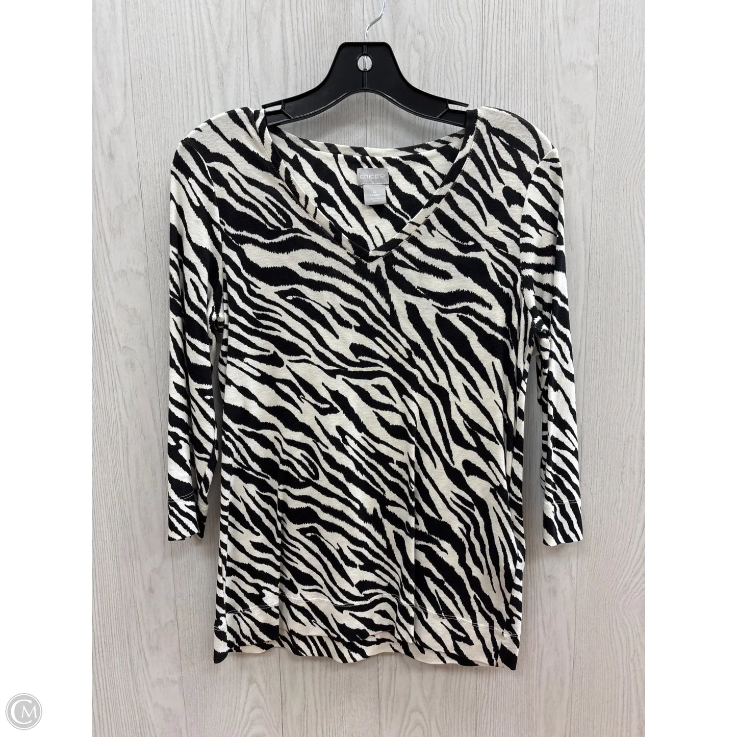 Top 3/4 Sleeve Basic By Chicos In Zebra Print, Size: S