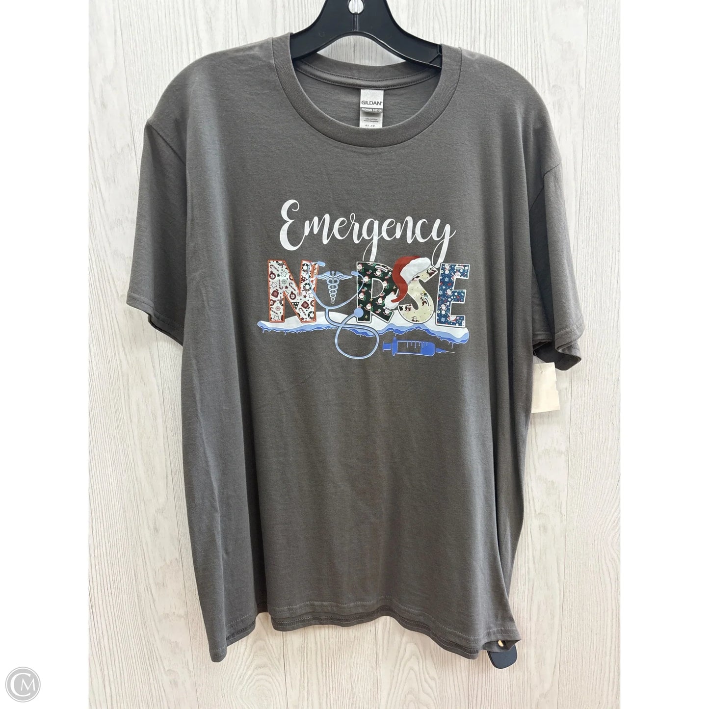 Top Short Sleeve By Gildan In Grey, Size: L