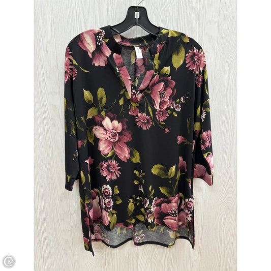 Top 3/4 Sleeve Basic By Honeyme In Floral Print, Size: S
