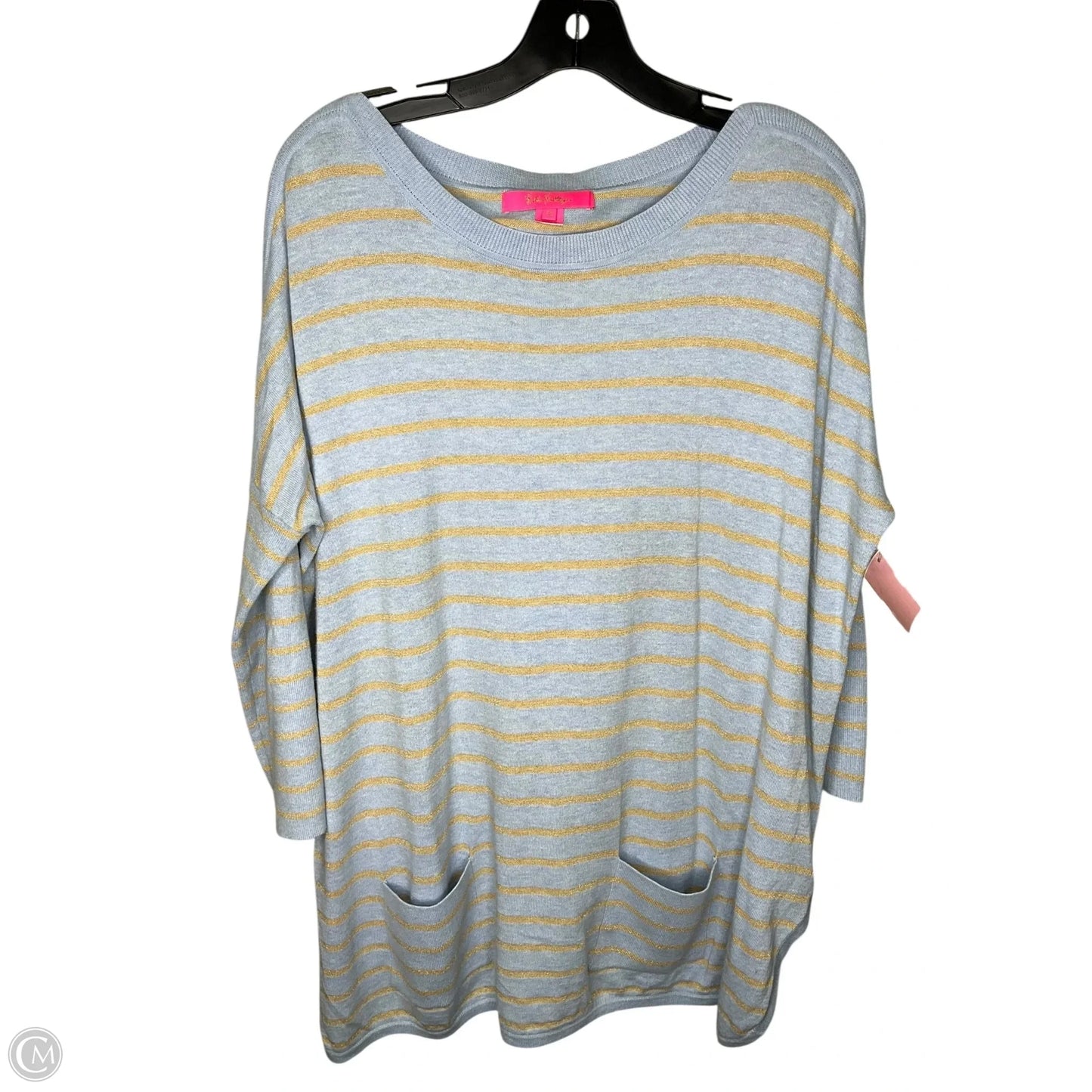 Top Long Sleeve Designer By Lilly Pulitzer In Blue & Gold, Size: S