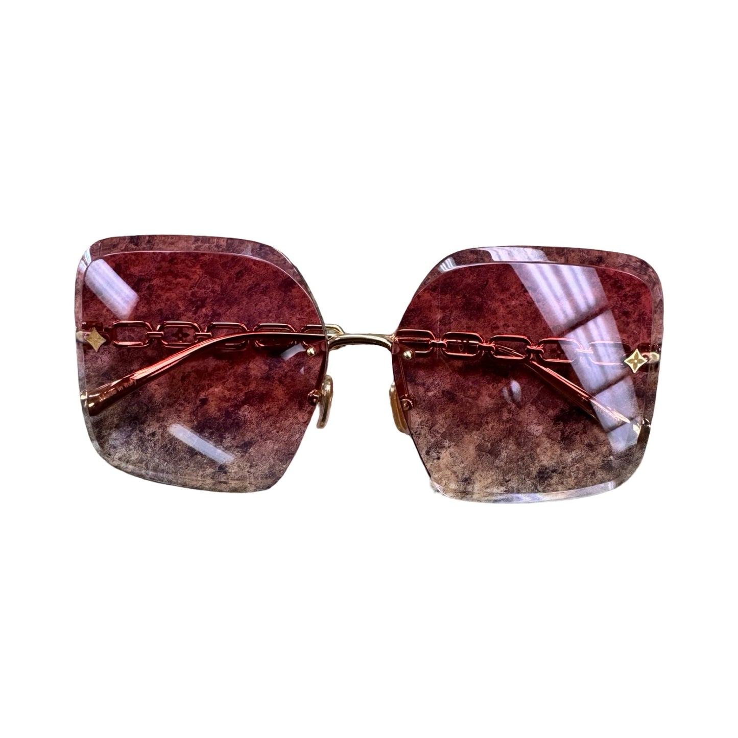 Jewel Square Sunglasses Luxury Designer By Louis Vuitton In Gold & Pink, Size: Z2422U 9J2 62 14 140
