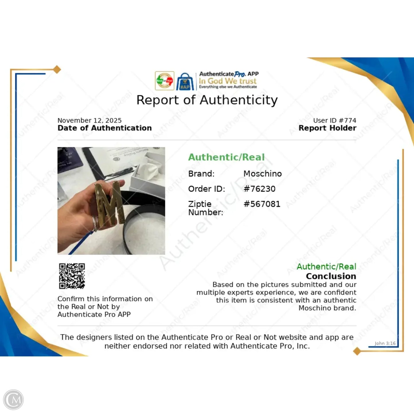 Belt Designer By Moschino, Size: Medium