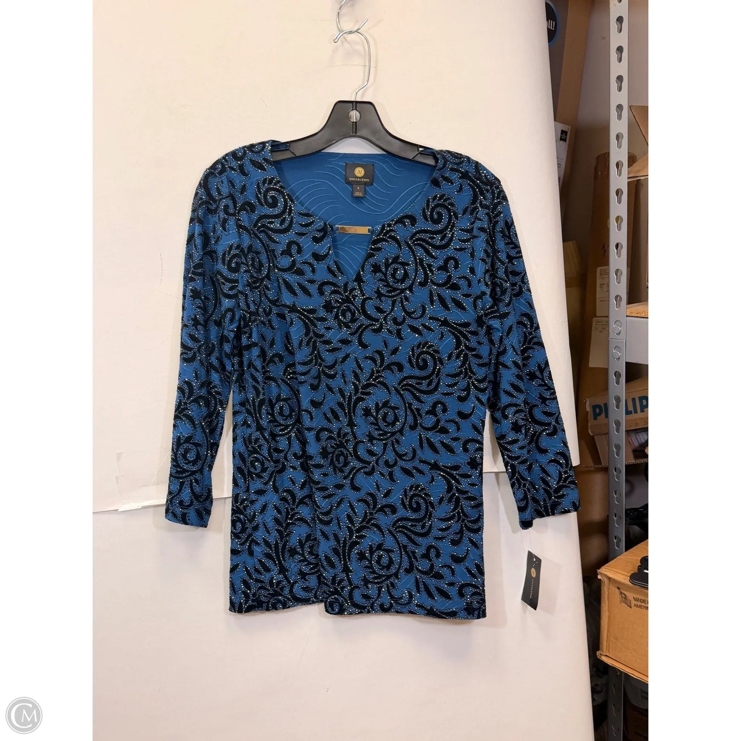 Top Long Sleeve By Jm Collections In Black & Blue, Size: S