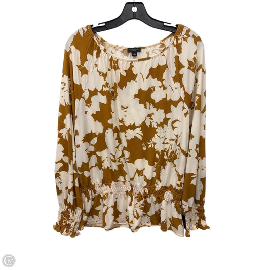 Top Long Sleeve By Ann Taylor In Brown & Cream, Size: M