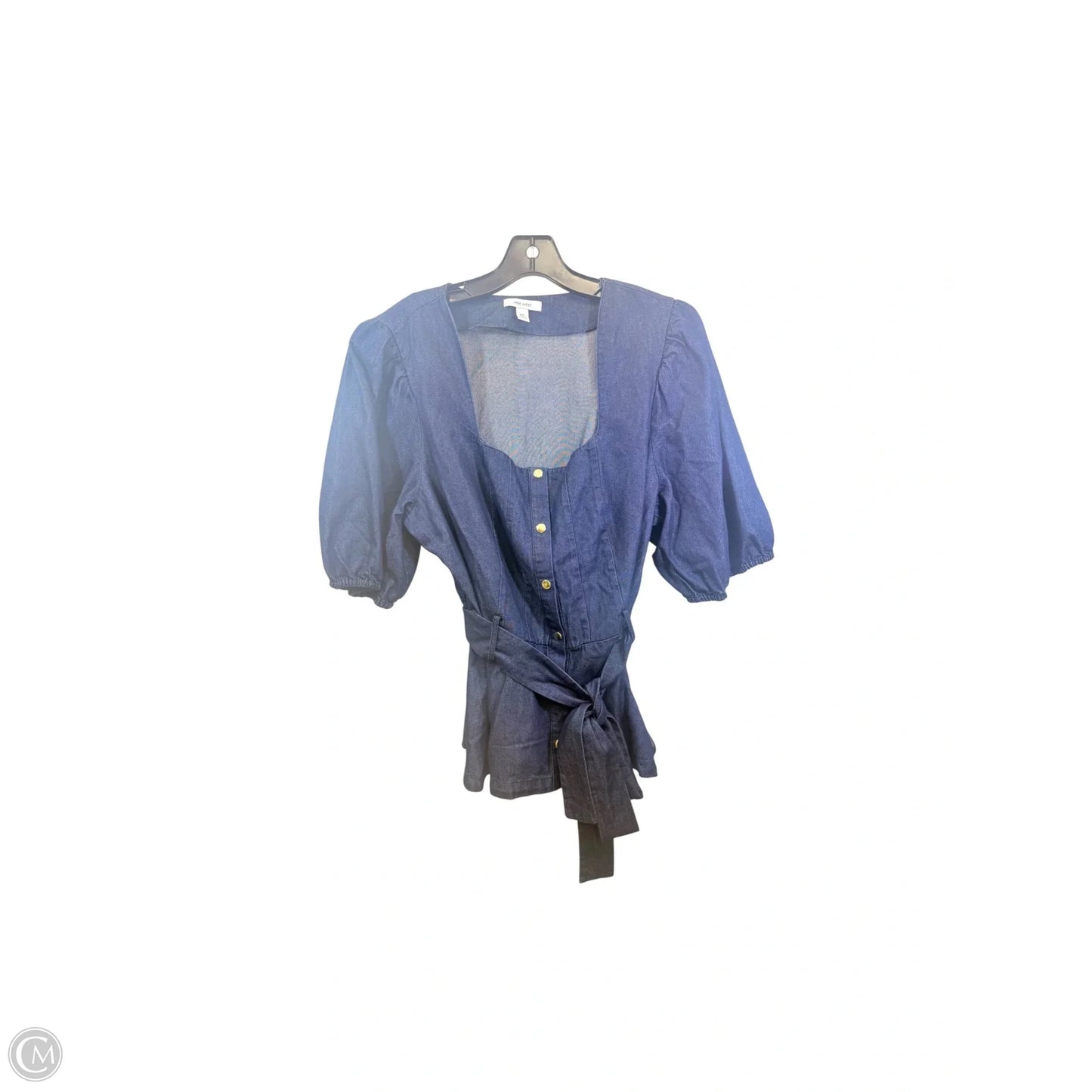 Top Short Sleeve By Nine West Apparel In Blue Denim, Size: Xxl