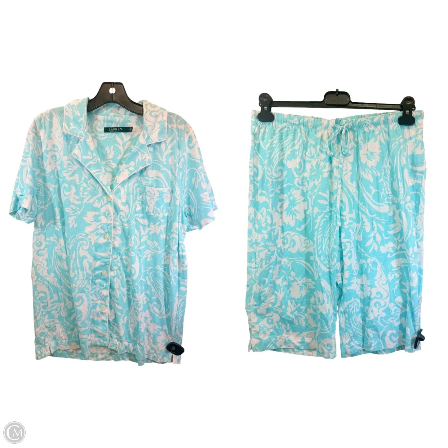 Pajamas 2pc By Lauren By Ralph Lauren In Blue & White, Size: L