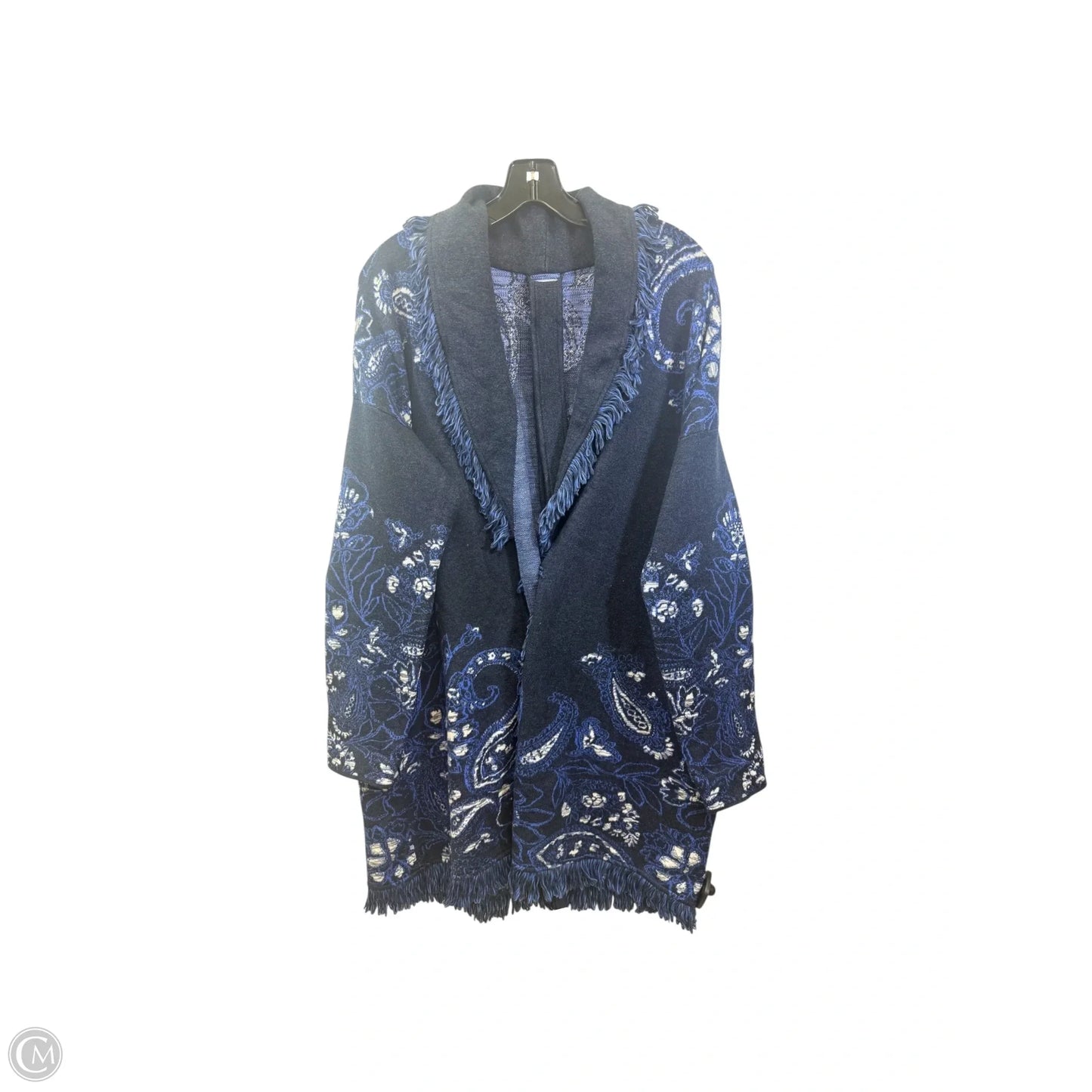 Sweater Cardigan By Chicos In Blue & White, Size: L