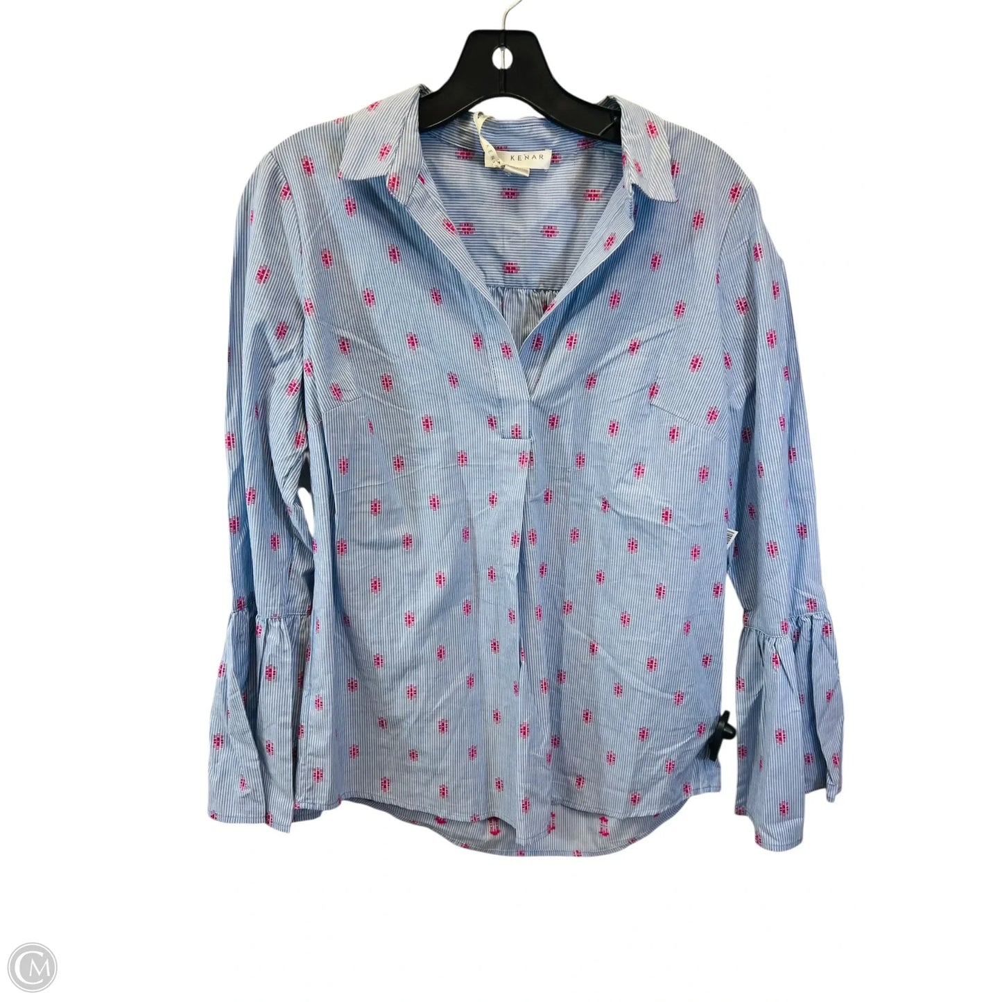 Top Long Sleeve By Kenar In Blue & Red & White, Size: S