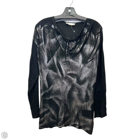 Top Long Sleeve By Eva Weekend In Black & Silver, Size: L