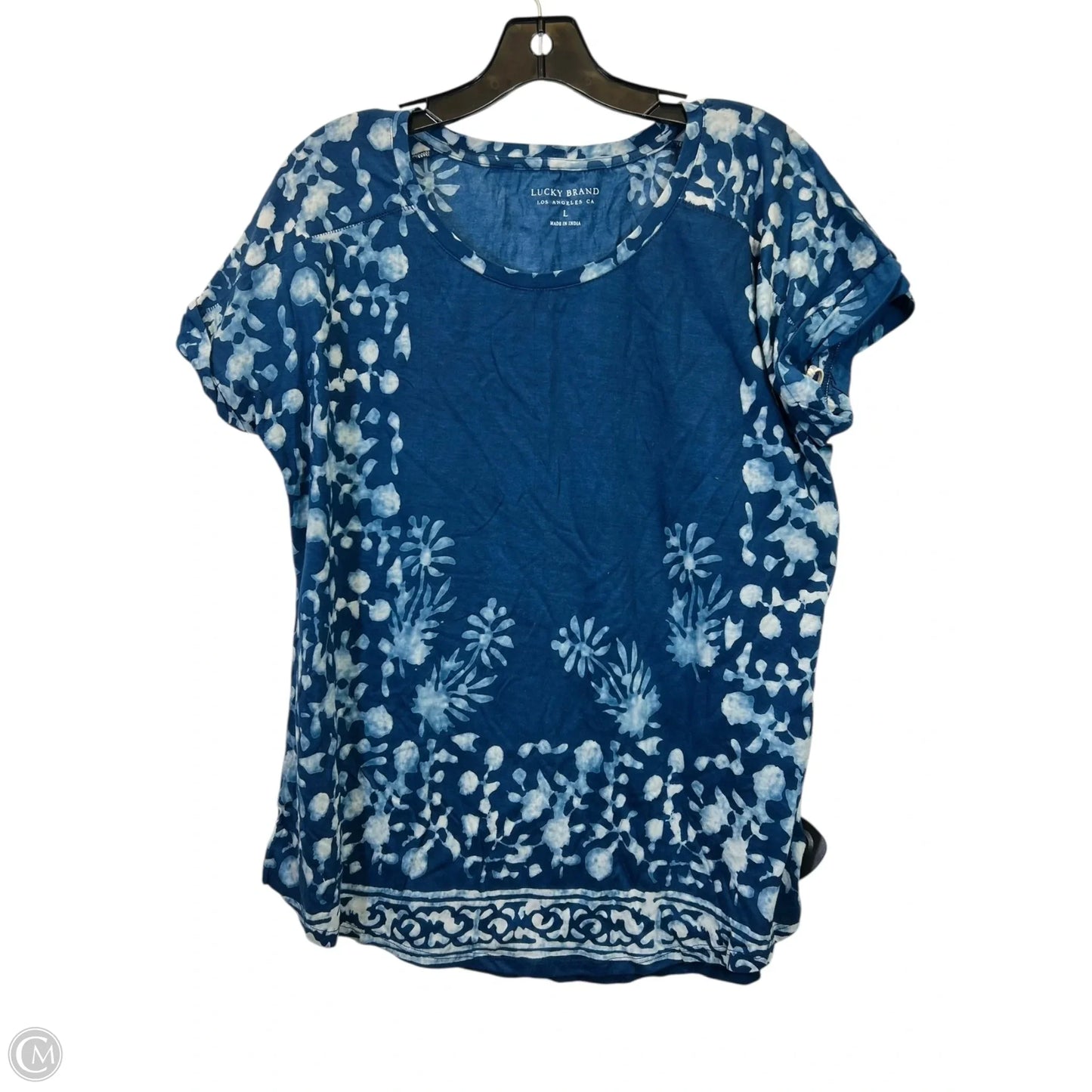 Top Short Sleeve By Lucky Brand In Blue & Cream, Size: L