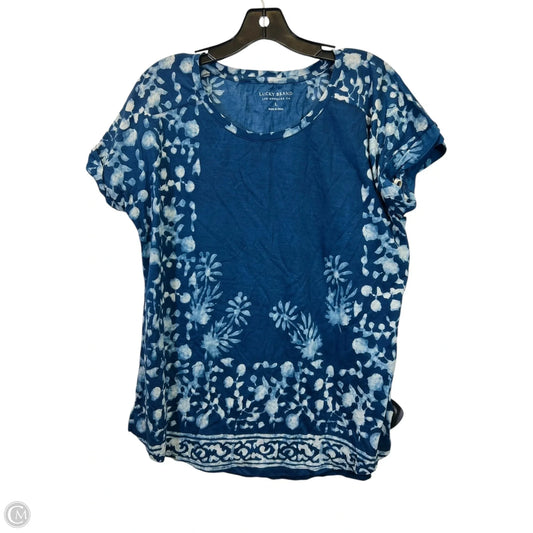 Top Short Sleeve By Lucky Brand In Blue & Cream, Size: L