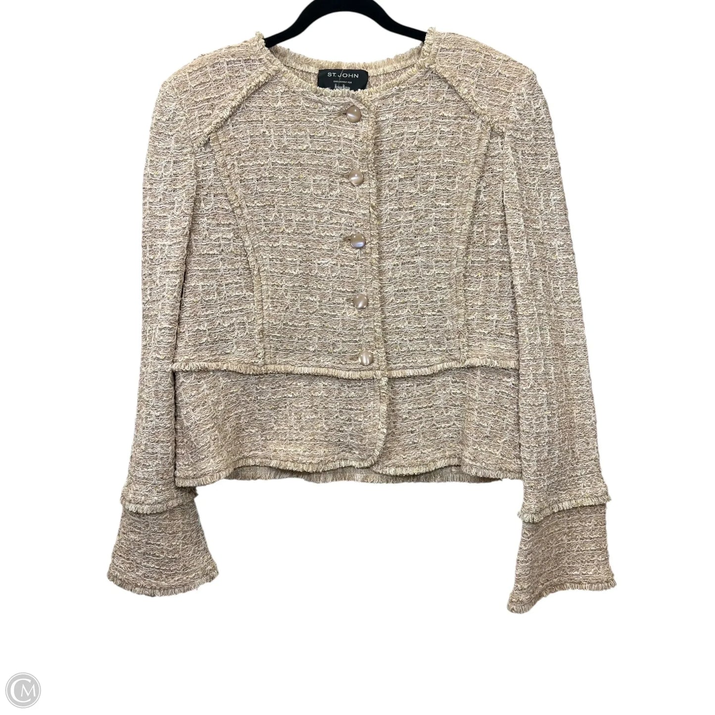 Blazer Designer By St John Collection In Tan & White, Size: 16