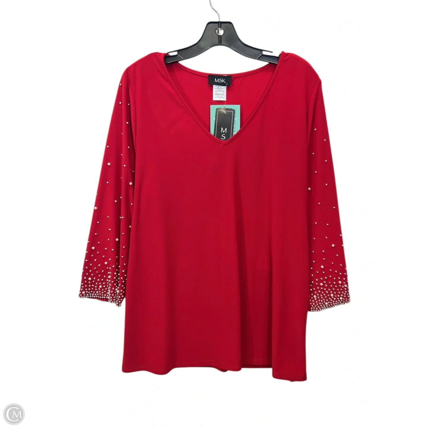 Top 3/4 Sleeve By Msk In Red & Silver, Size: Xl