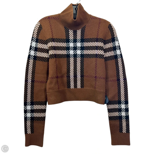 Sweater Luxury Designer By Burberry In Brown & Cream, Size: M