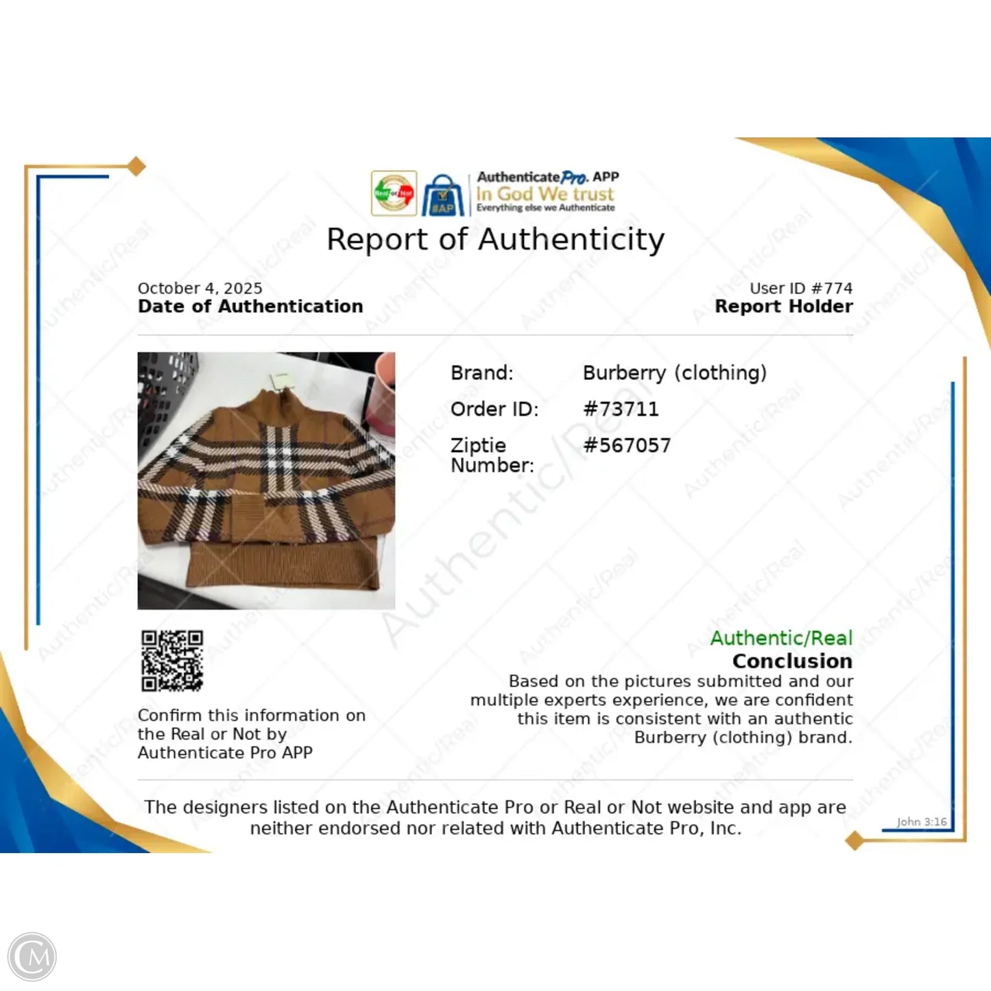 Sweater Luxury Designer By Burberry In Brown & Cream, Size: M