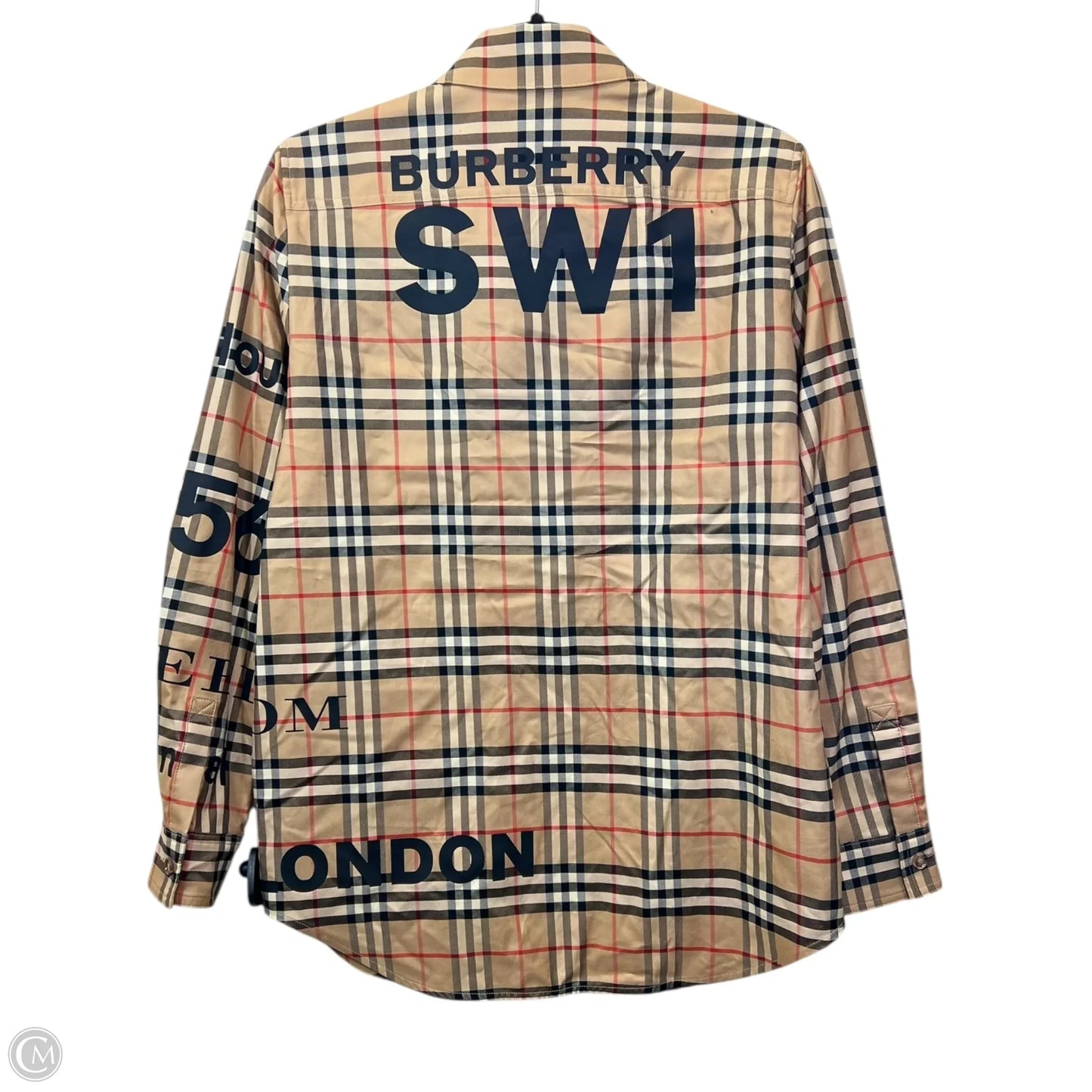 Top Long Sleeve Luxury Designer By Burberry In Plaid Pattern, Size: 6