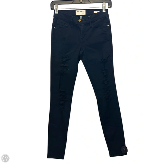 Ripped Jeans Designer By Frame In Black Denim, Size: 2