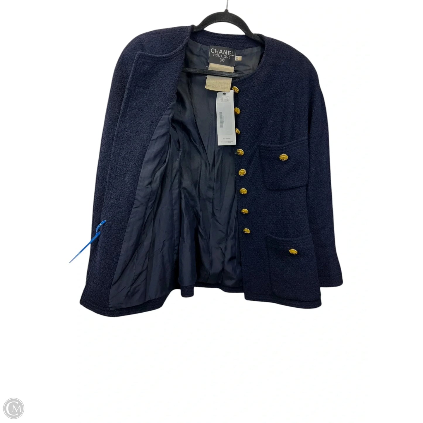 Blazer Luxury Designer By Chanel In Navy, Size: S