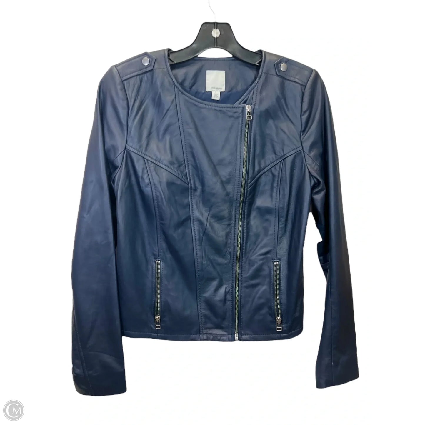 Jacket Leather By Halogen In Blue, Size: S