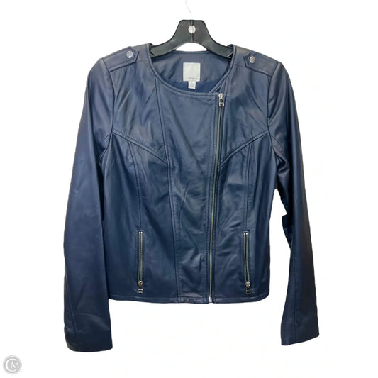 Jacket Leather By Halogen In Blue, Size: S