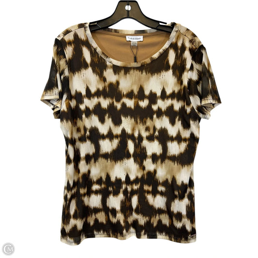 Top Short Sleeve By Calvin Klein In Brown & Cream, Size: L