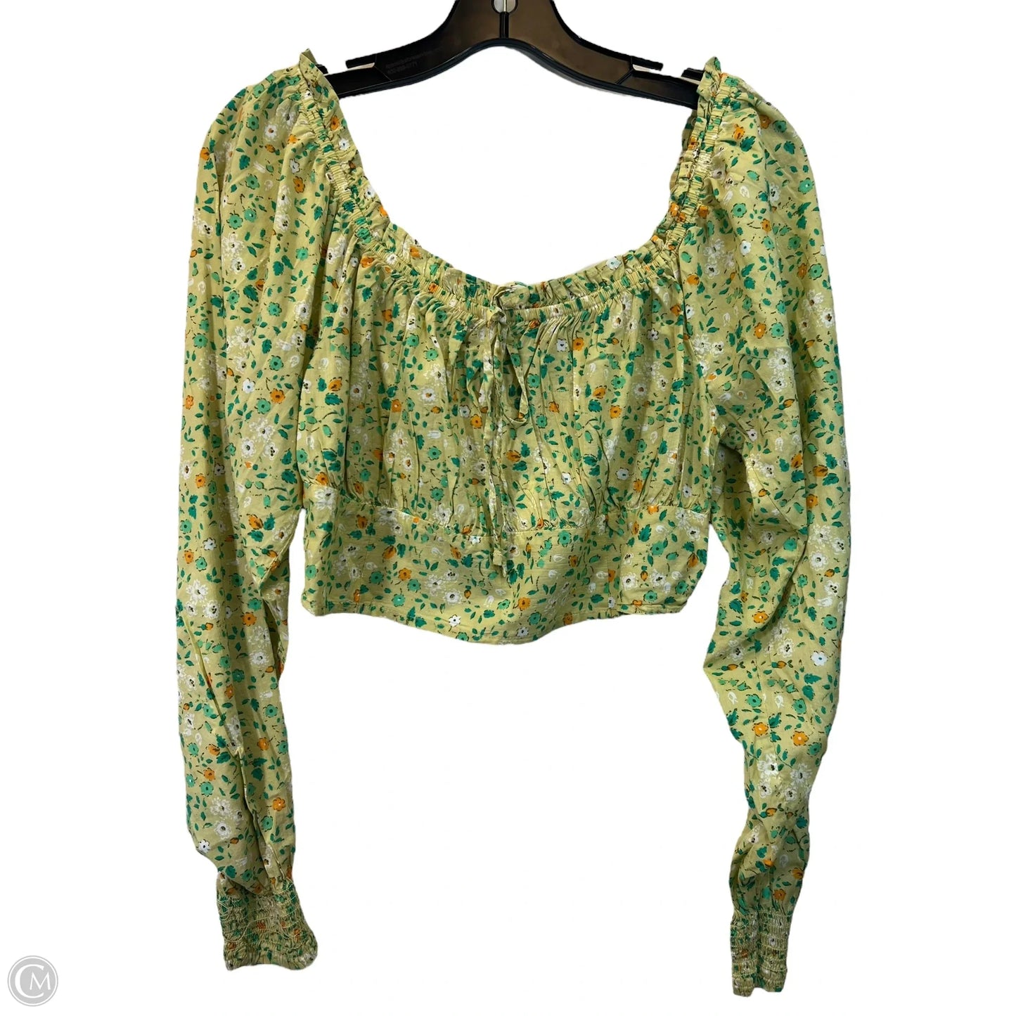Top Long Sleeve By Aerie In Green & Orange, Size: M