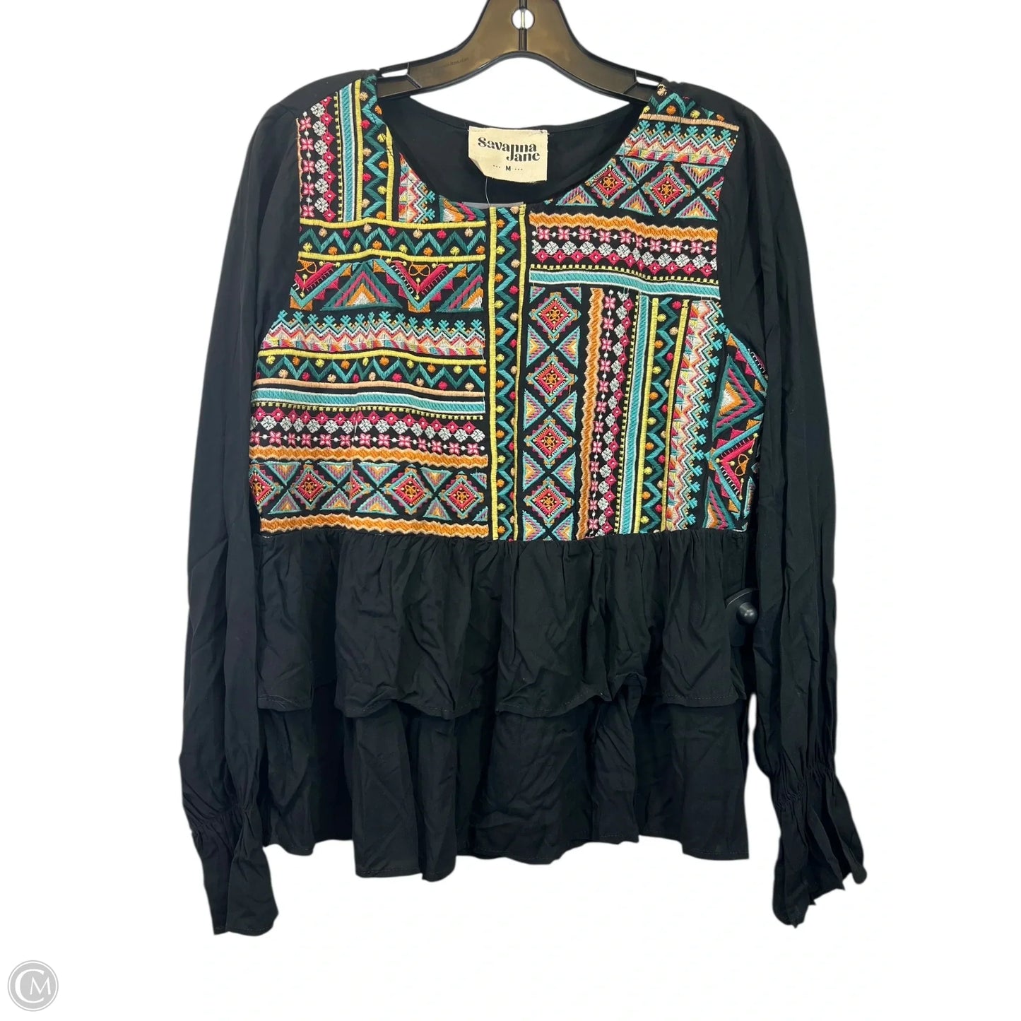 Top Long Sleeve By Savanna Jane In Black & Green, Size: M