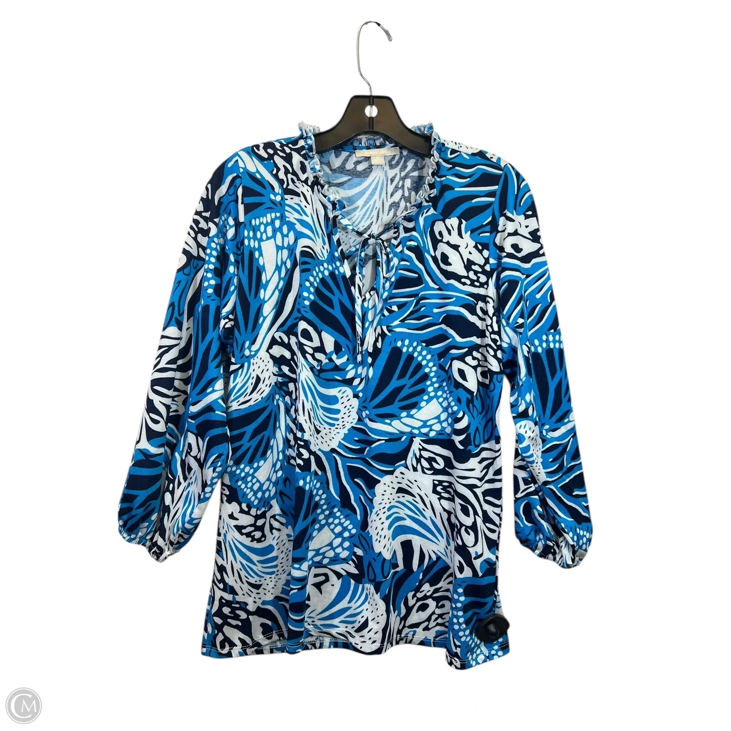 Top Long Sleeve By Sunny Leigh In Blue & White, Size: M