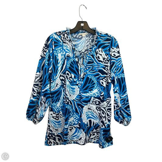 Top Long Sleeve By Sunny Leigh In Blue & White, Size: M