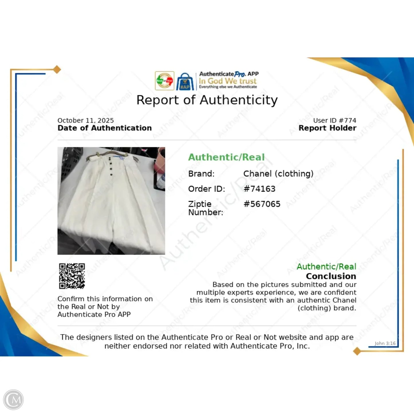 Pants Suit 2pc By Chanel In Black & White