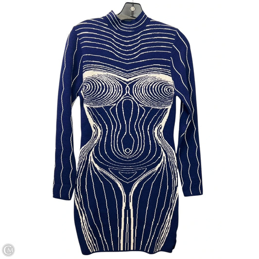 Dress Sweater By Fashion Nova In Blue & Cream, Size: L