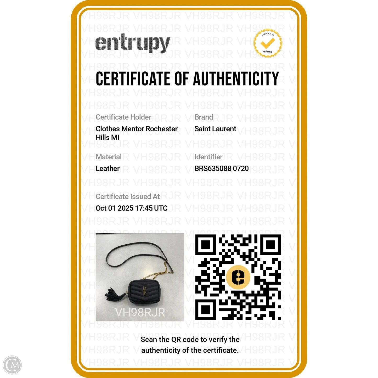 Crossbody Luxury Designer By Yves Saint Laurent, Size: Small