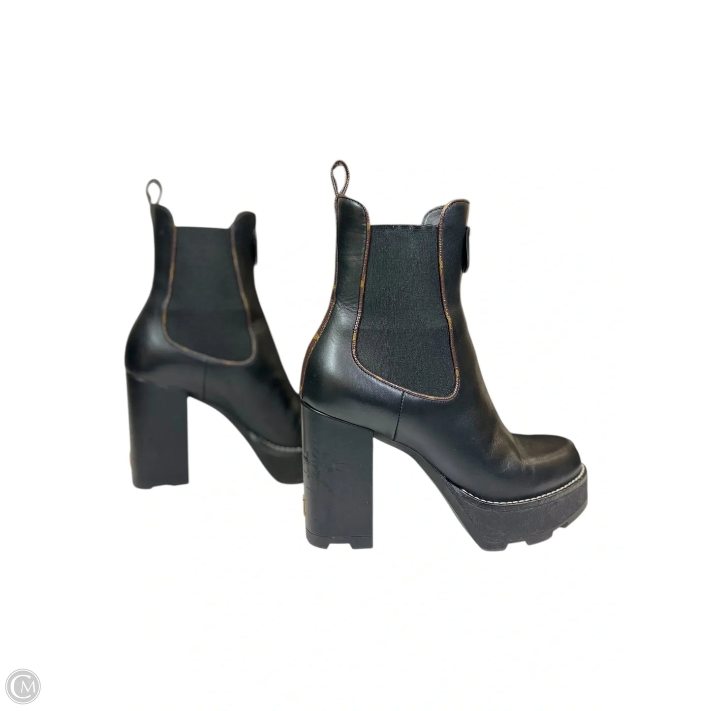 Boots Luxury Designer By Louis Vuitton In Black & Brown, Size: 8