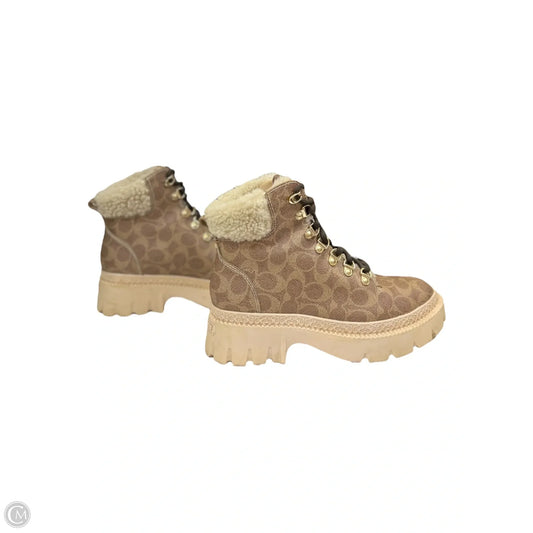 Boots Designer By Coach In Brown & Cream, Size: 9.5