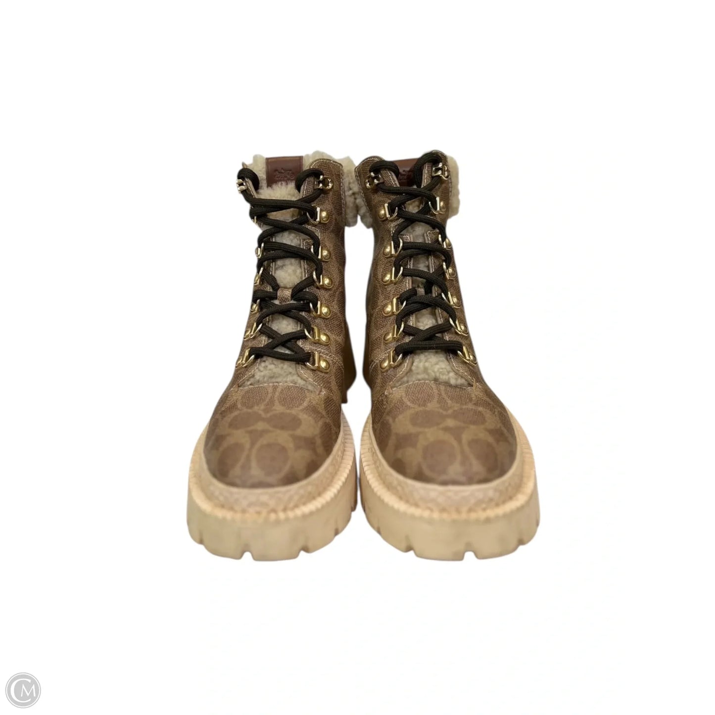 Boots Designer By Coach In Brown & Cream, Size: 9.5