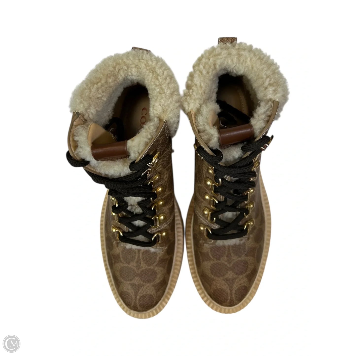 Boots Designer By Coach In Brown & Cream, Size: 9.5