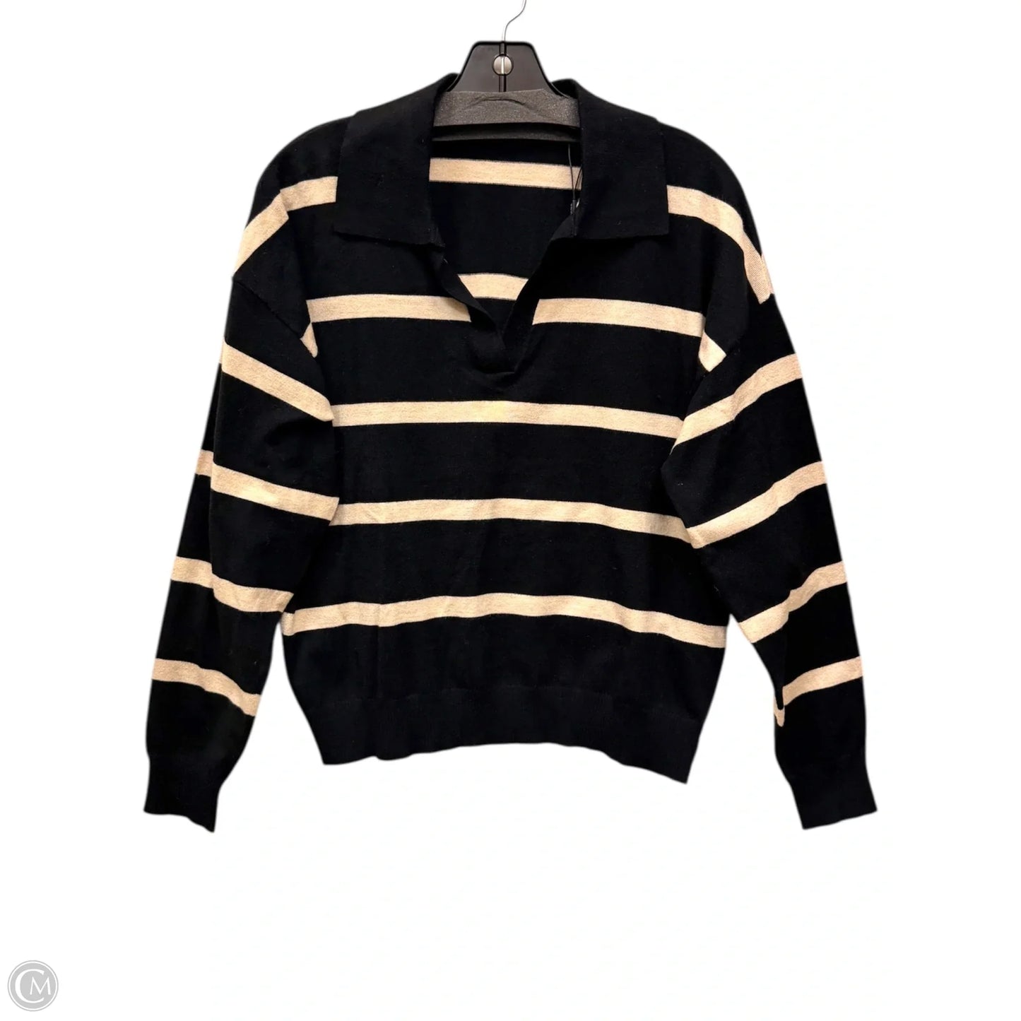 Top Long Sleeve By Tahari In Black & Tan, Size: L